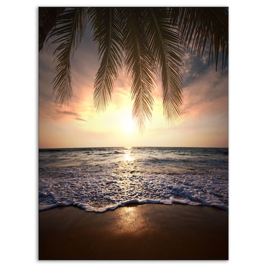 Designart - Tropical Beach with Palm Leaves